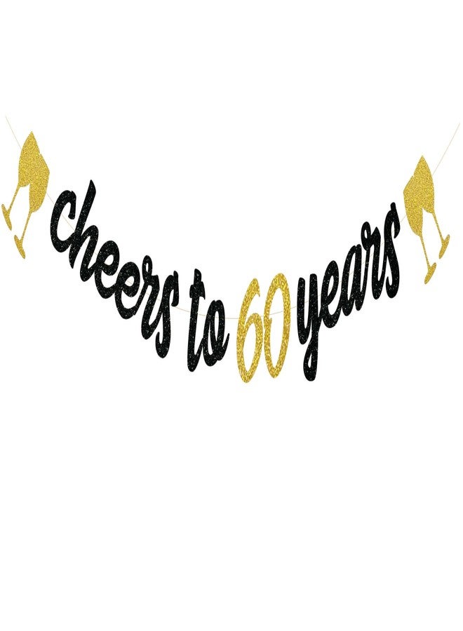 SVM CRAFT® Cheers to 60 Years Banner | 60th Birthday Party Golden Glitter Banner | Party Decorations and Supplies | Wedding Anniversary Decorations